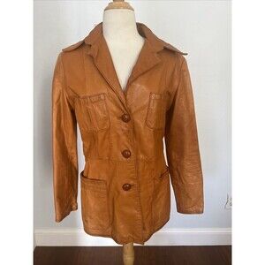 VINTAGE 70'S Crae Caryle San Francisco Leather Three Button Blazer Jacket S